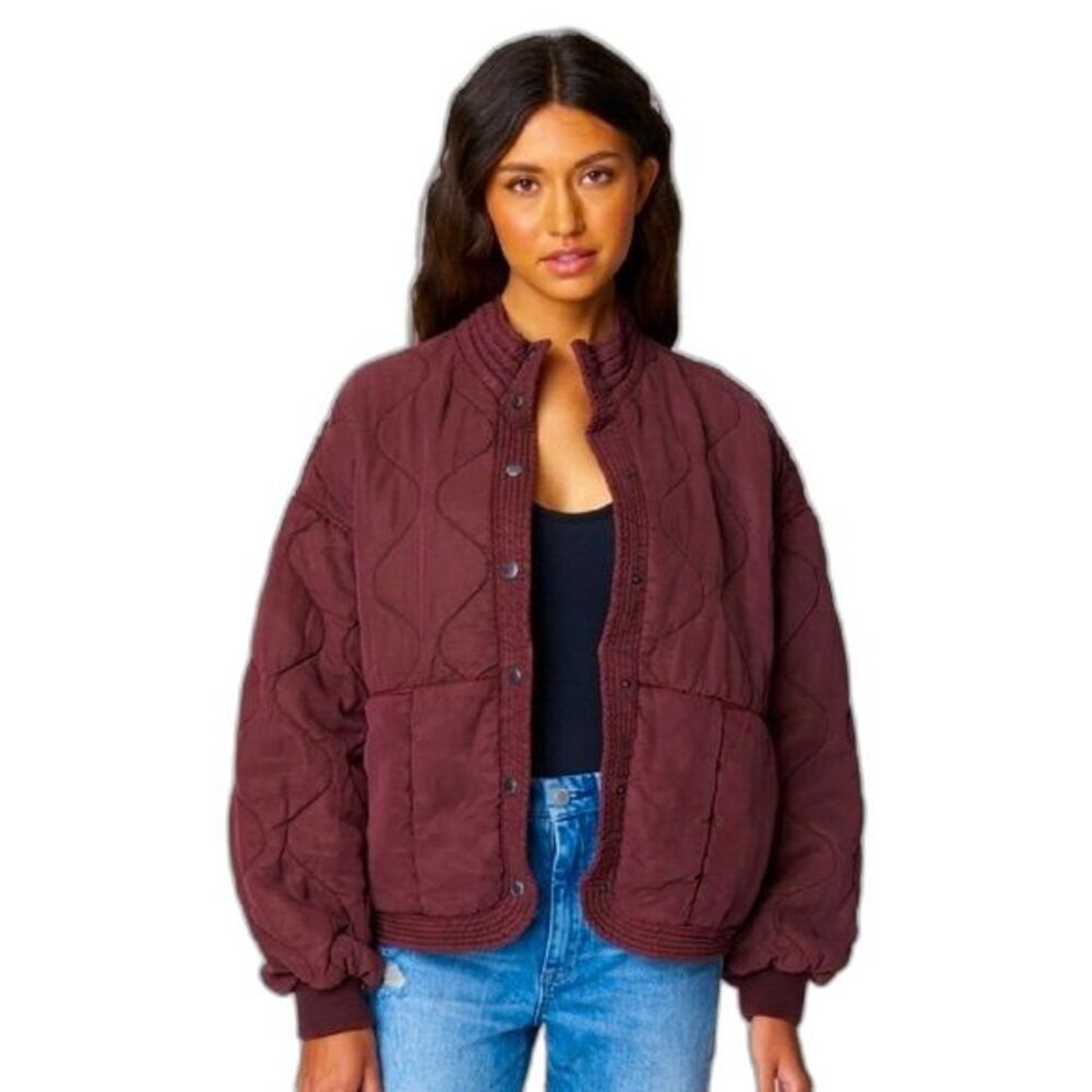 BlankNYC Quilted Bomber Jacket, Size Large | Cranberry NWT